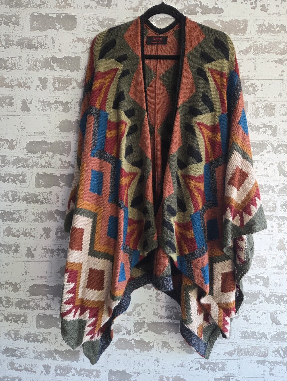 Tey-Art Alpaca Wool Geometric Poncho Cardigan Wrap